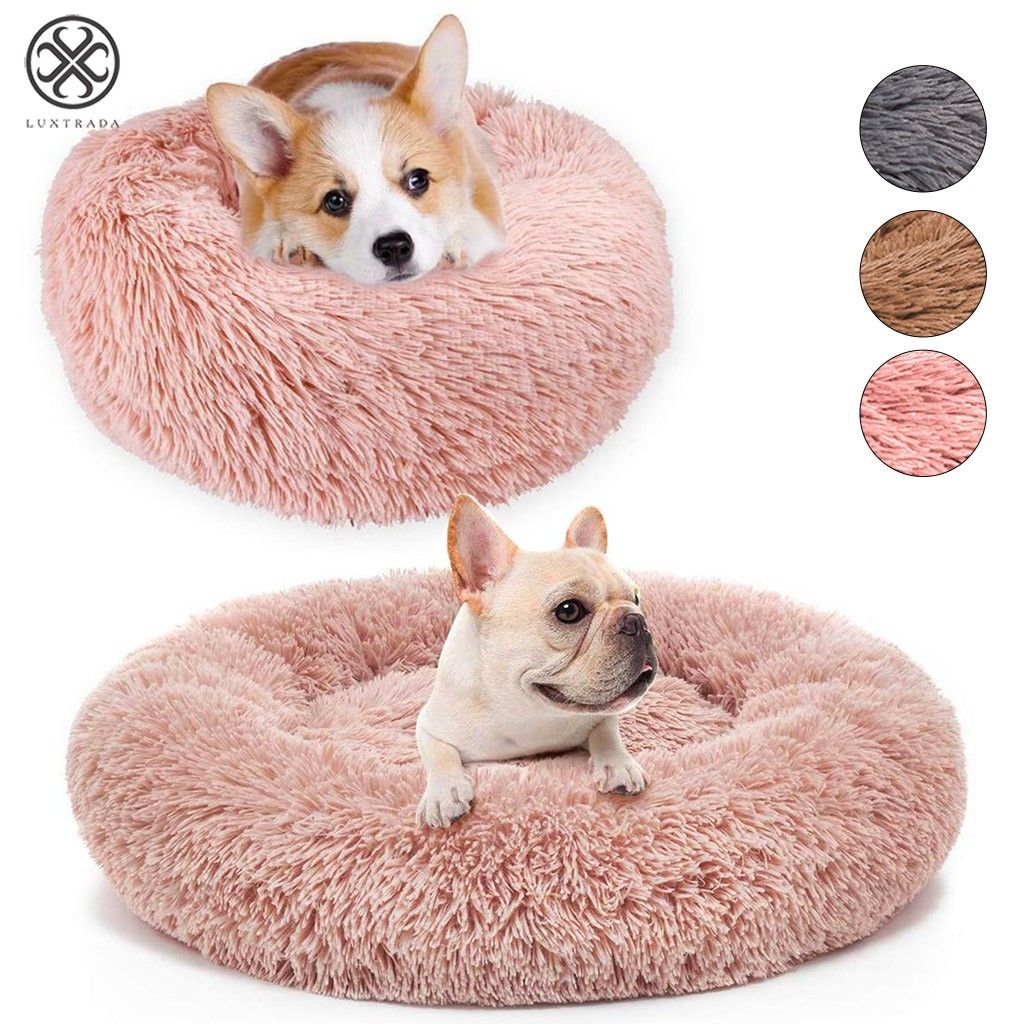 Luxtrada Original Cat and Dog Bed Luxury Shag Fur Donut Cuddler Round Donut Dog Beds Indoor Pillow Cuddler for Medium Small Dogs (XL，Brown)