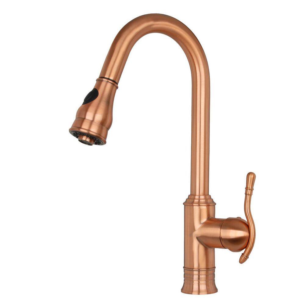 Akicon Single-Handle Pull-Down Sprayer Kitchen Faucet in Copper AK415C