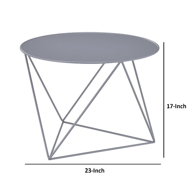 Accent Table with Open Geometric Base and Round Top， Gray