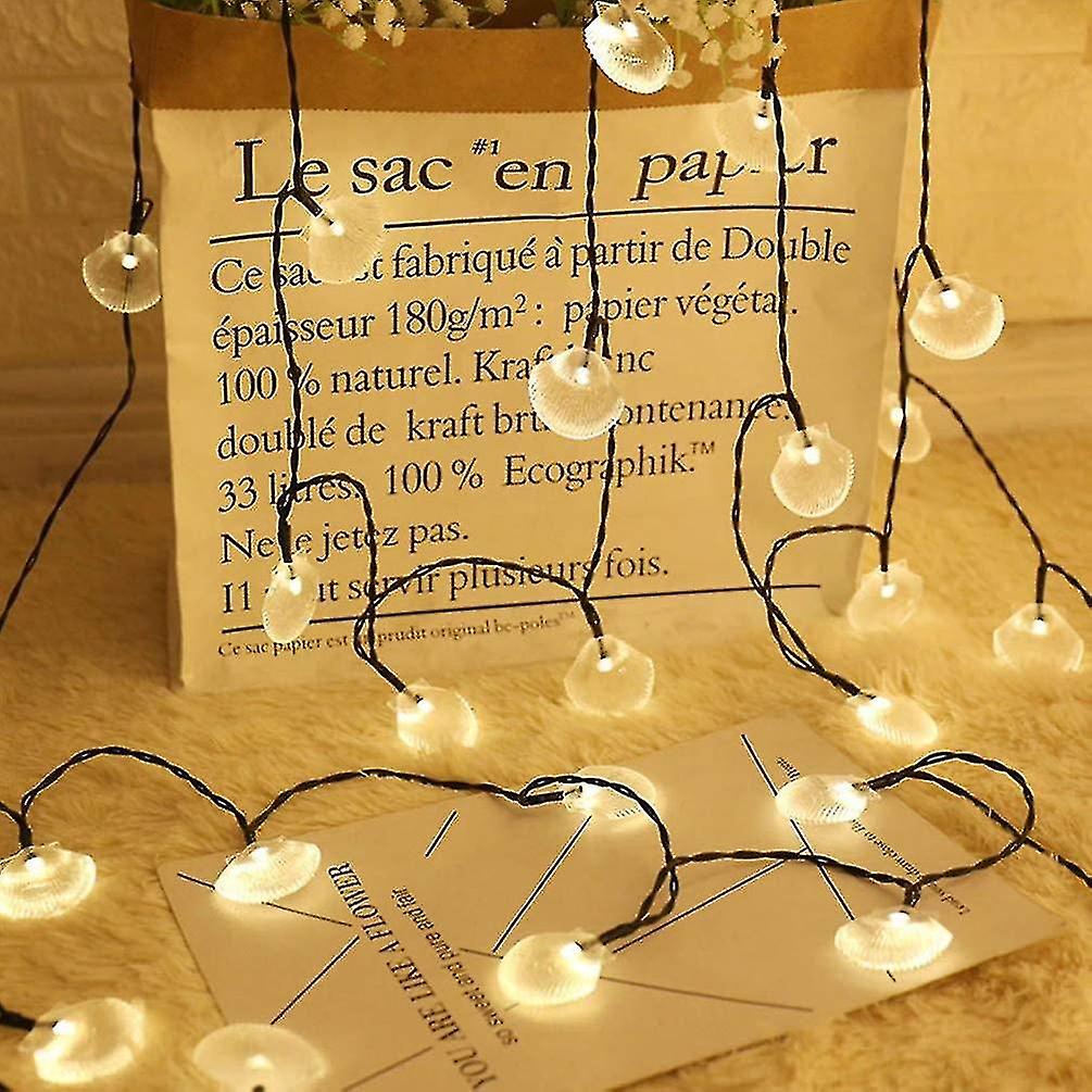 Shell Solar String Lights， 6m， 30 Lights， Wedding Christmas Birthday Holiday Room Courtyard Decorati