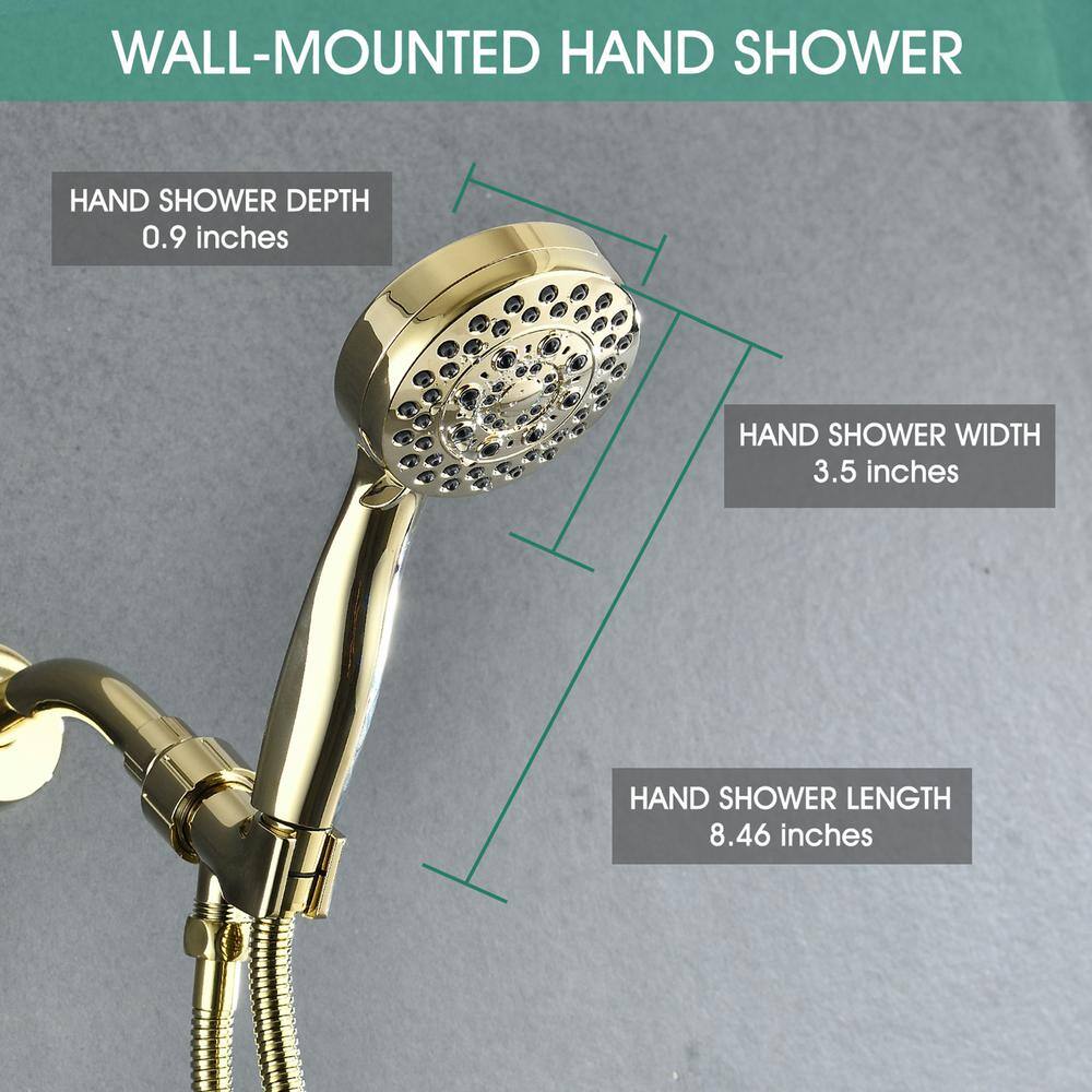 Tahanbath 5-Spray Patterns Showerhead Face Diameter 3.5 in. Wall Mount Handheld Shower Head with 59 in . Hose in Polished Golden MS-5B002PG-KXC