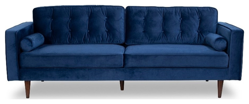 Canton Mid Century Tufted Back Velvet Upholstered Sofa in Blue   Midcentury   Sofas   by Homesquare  Houzz