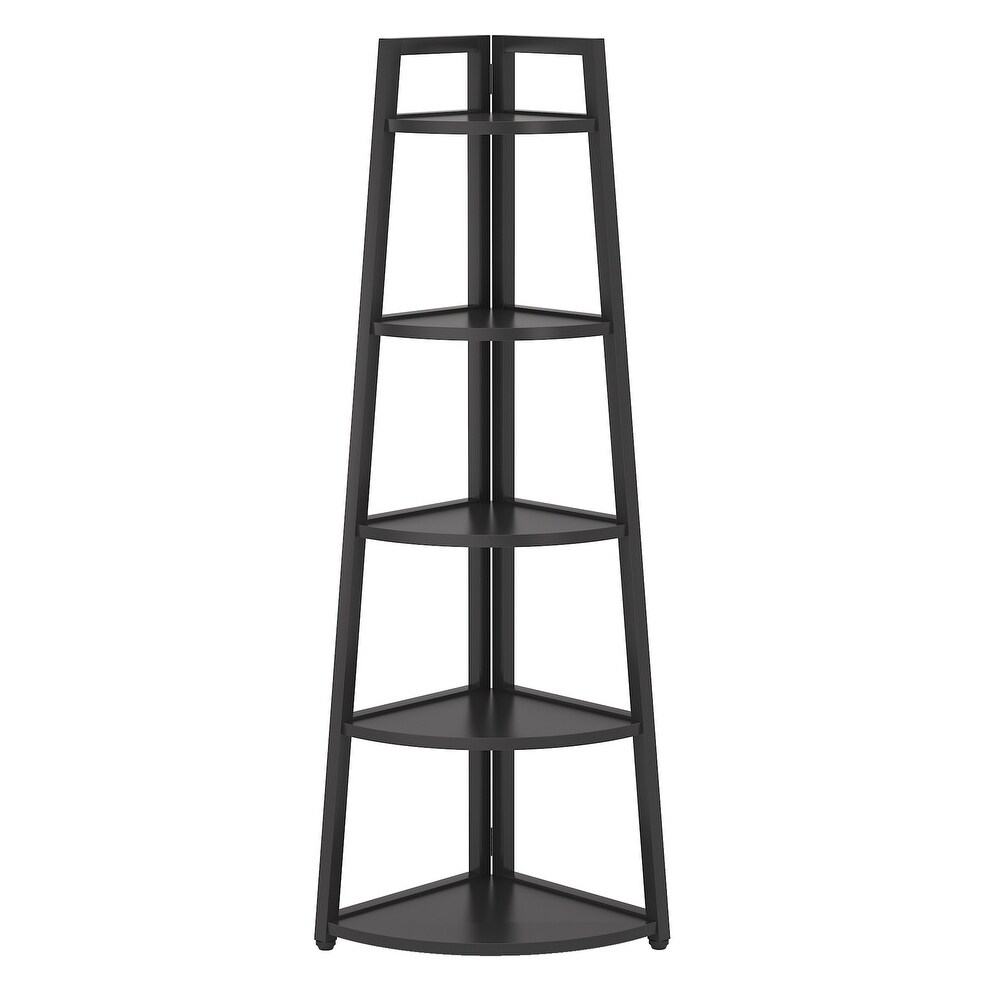 Brown/ Black Corner Ladder Shelf 5 Tier Corner Bookshelf Bookcase  White/ Gold 70 Inch Tall Display Rack for Small Space