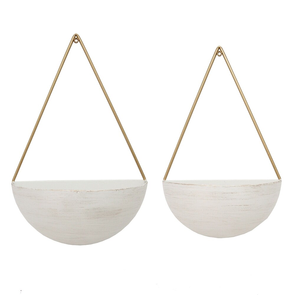 Set of 2 White and Gold Half Moon Wall Hanging Planters 18.25\