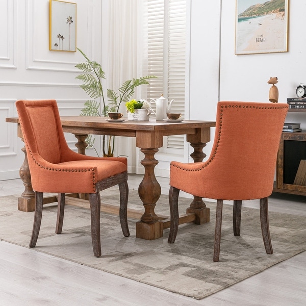 Orange Fabric Dining Chair Side Chair， Set of 2