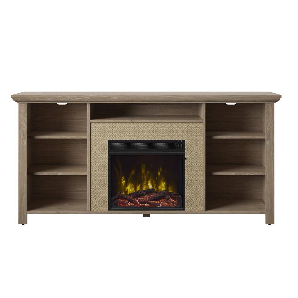 Twin Star Home 65 in. Freestanding Wooden Electric Fireplace TV Stand in Natural Oak 18MM1791-PO117S