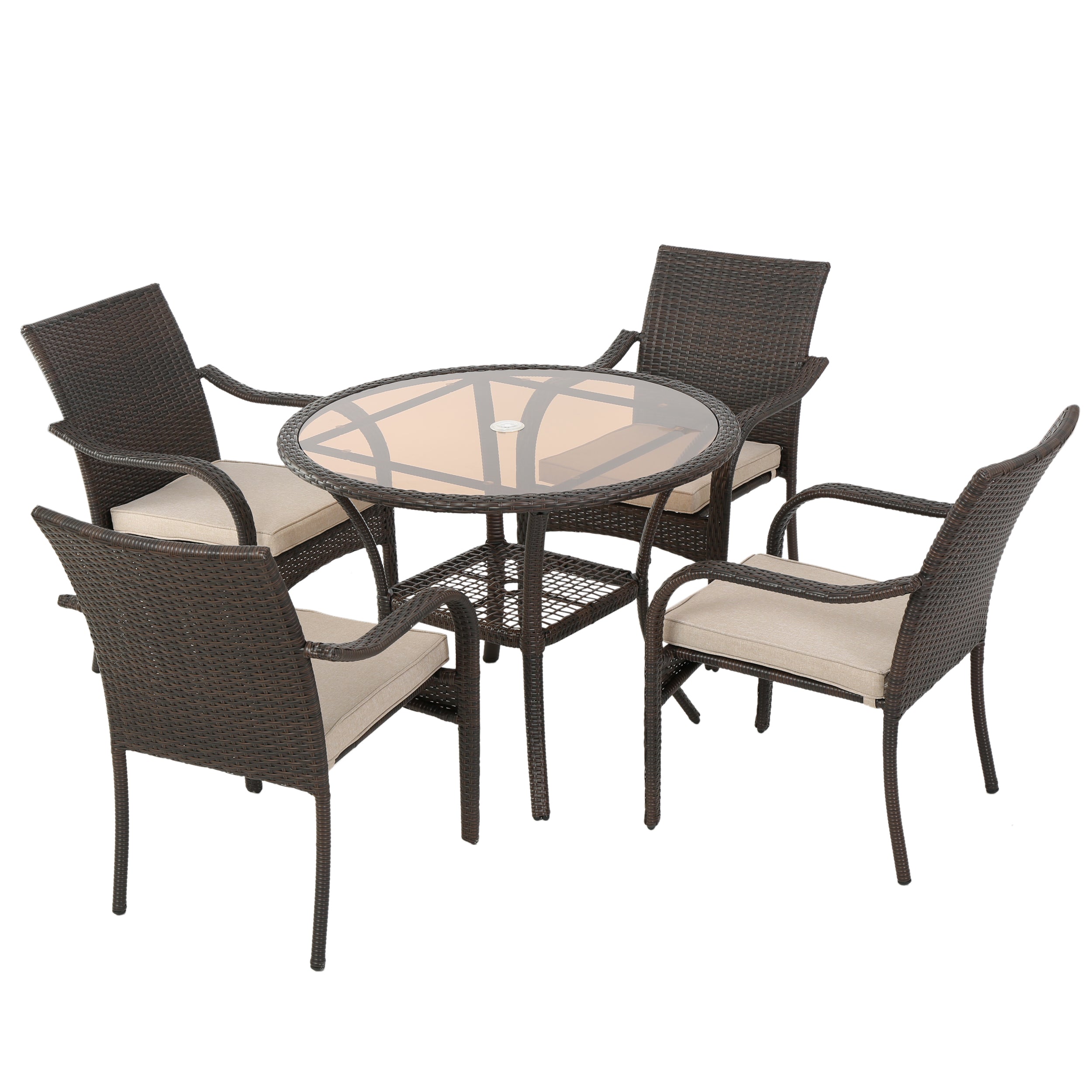 Novena Outdoor Brown Wicker 5-piece Dining Set with Cushions