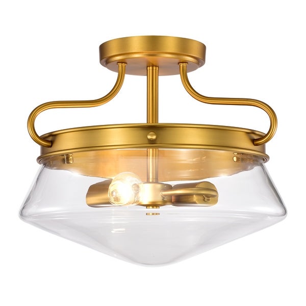 Elize Aged Brass 2-Light Metal and Glass Bowl Shade Semi-Flush Mount