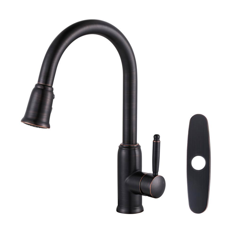 ARCORA Single Handle Pull Out Sprayer Kitchen Faucet Included Deckplate in Oil Rubbed Bronze AR7100101RB