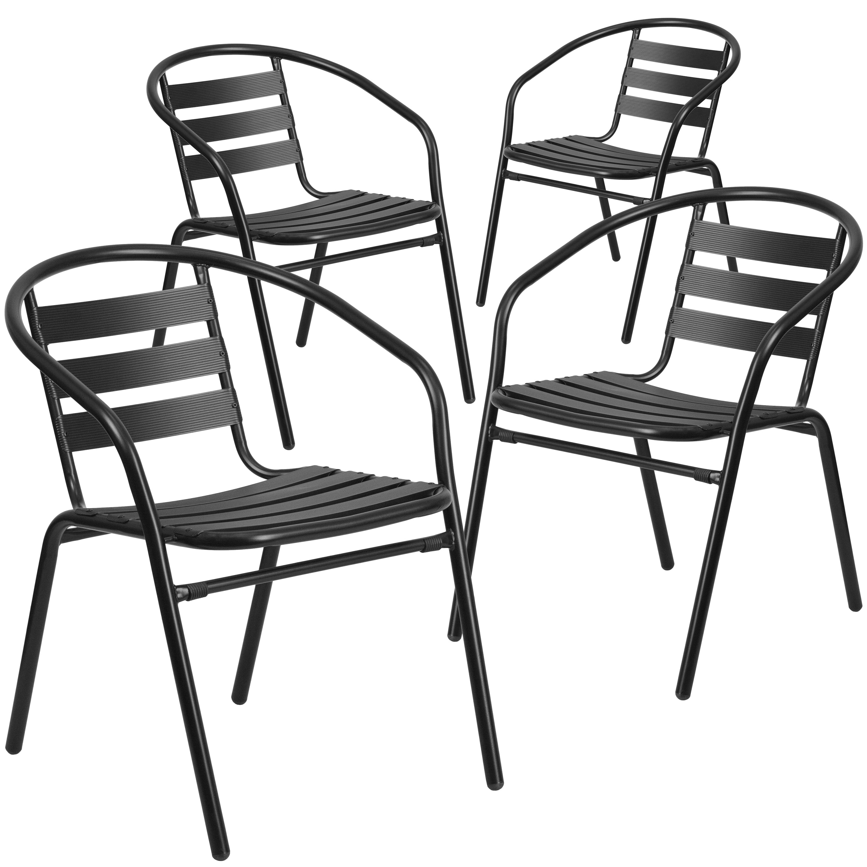 Flash Furniture 4 Pack Black Metal Restaurant Stack Chair with Aluminum Slats