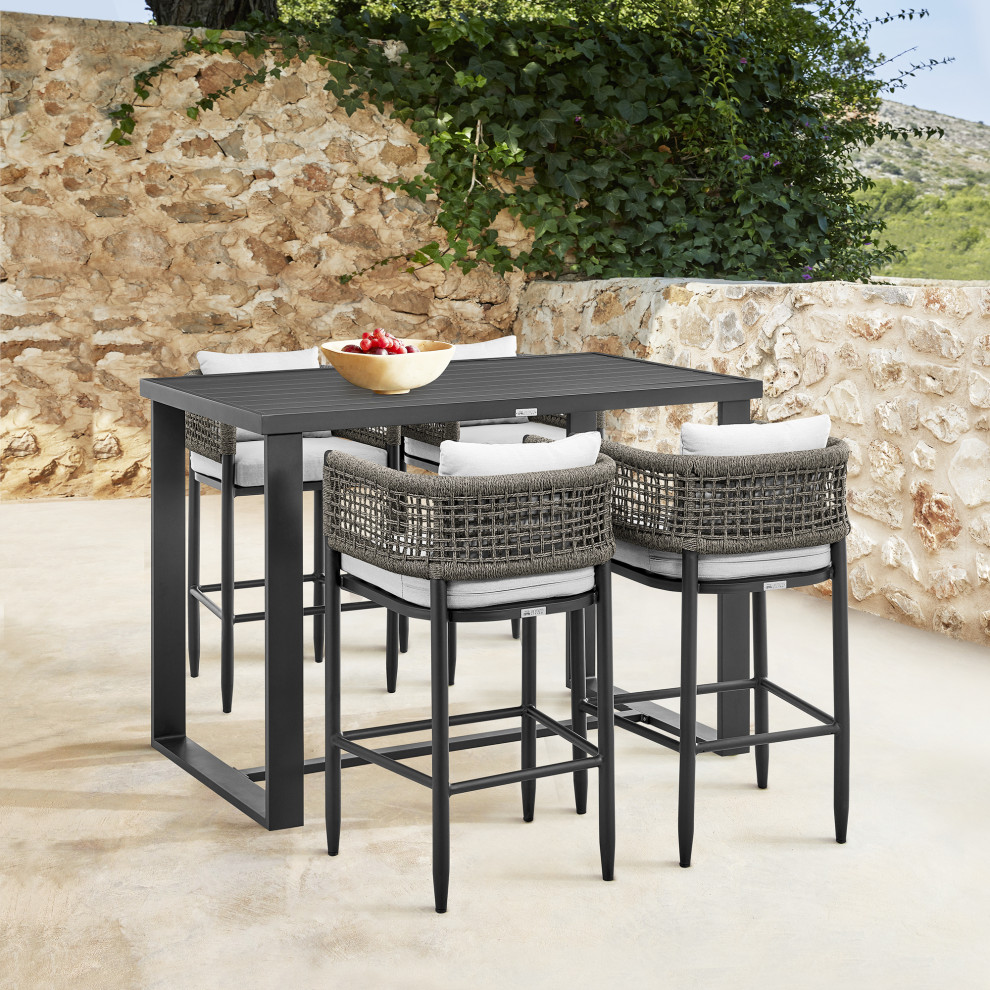 Felicia Patio Stool  Metal With Gray Rope and Cushions   Beach Style   Outdoor Bar Stools And Counter Stools   by Armen Living  Houzz