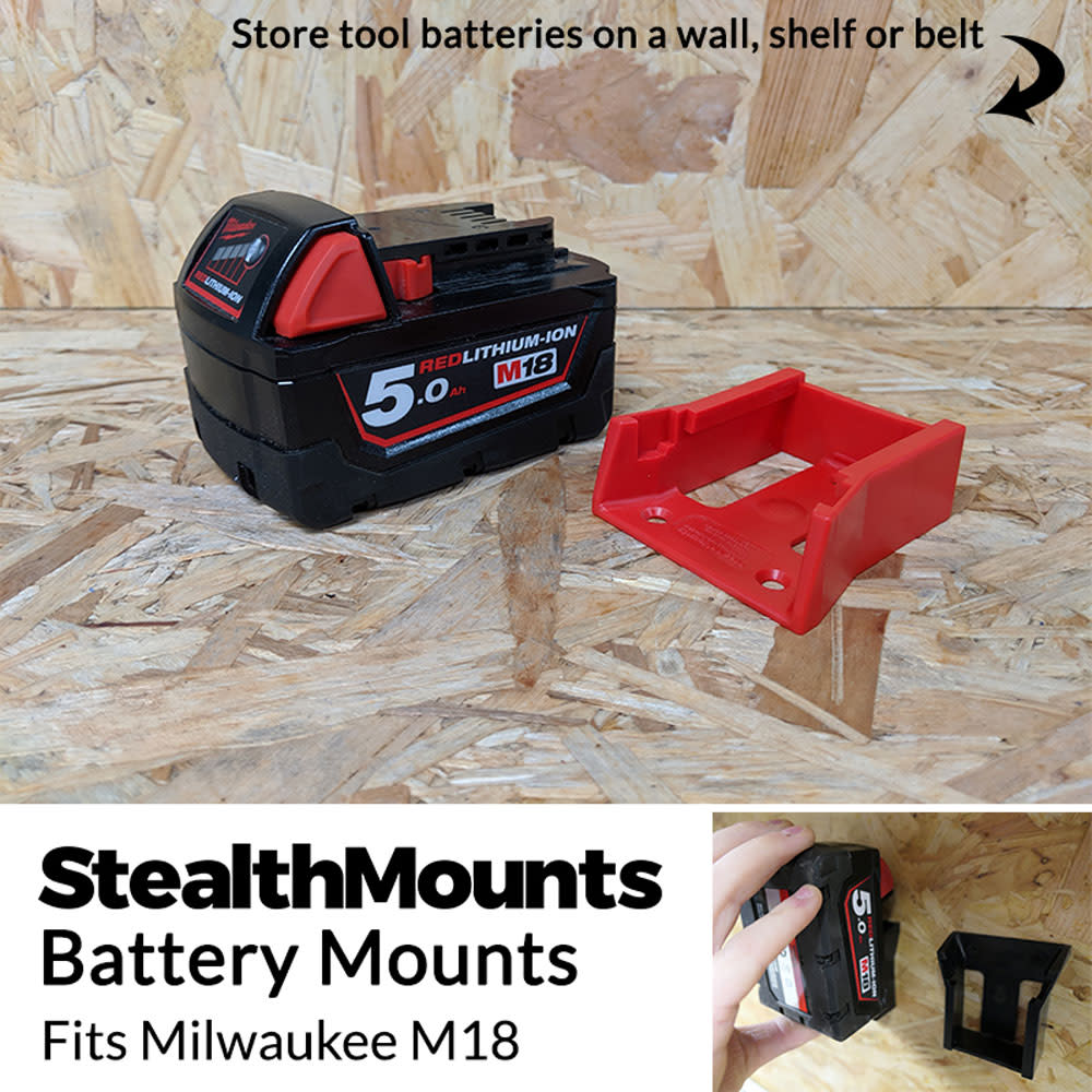 StealthMounts Battery Mount Milwaukee M18 Red 6pk ;