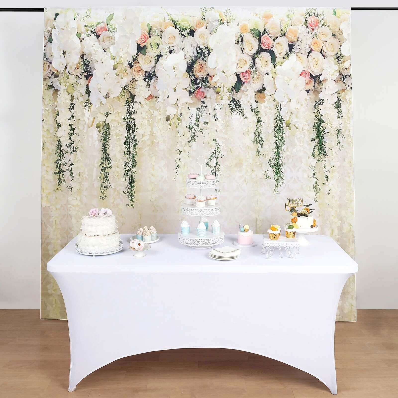 White Rose and Flowers Floral Print Vinyl Photography Backdrop 8ftx8ft