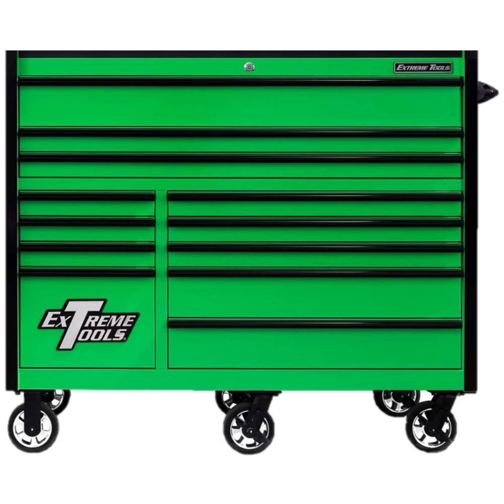 Extreme Tools RX 55 in. 12-Drawer Roller Cabinet Tool Chest in Green with Gloss Black Handles and Trim RX552512RCGNBKX