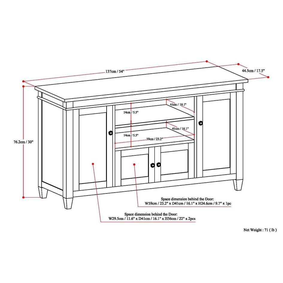 WYNDENHALL Sterling SOLID WOOD 54 inch Wide Transitional TV Media Stand For TVs up to 60 inches