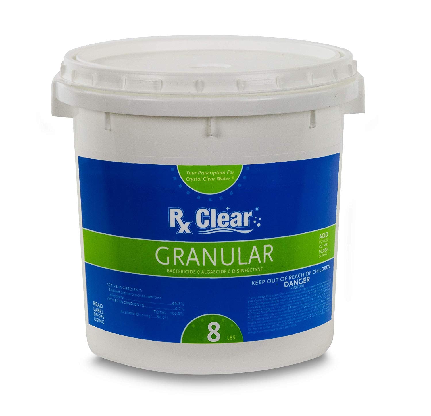 Rx Clear Granular Swimming Pool Chlorine - 8 lb Bucket