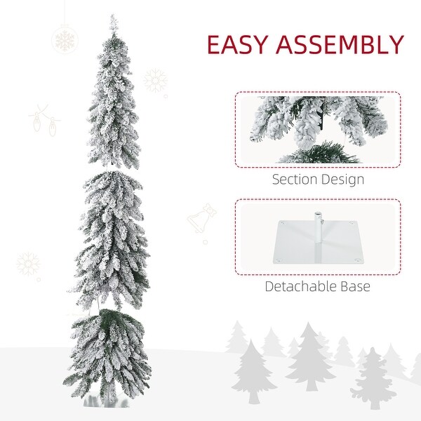 HOMCOM 6ft Tall Prelit Pencil Artificial Christmas Tree Holiday Décor with 407 Snow Flocked Branches Downswept Shape