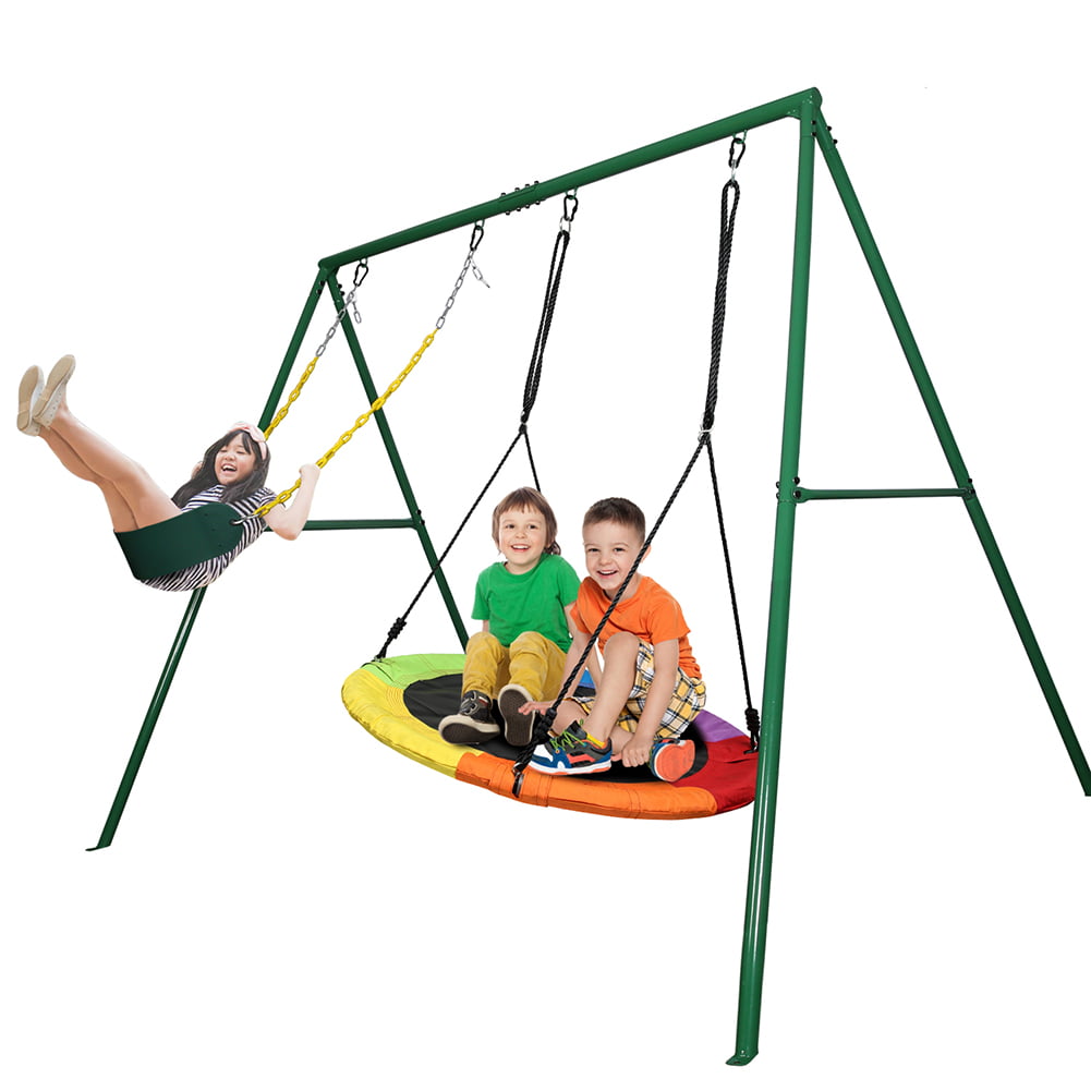 KLOKICK 440lbs 2 Seat Metal Swing Set with Heavy Duty A-Frame Metal Swing Stand