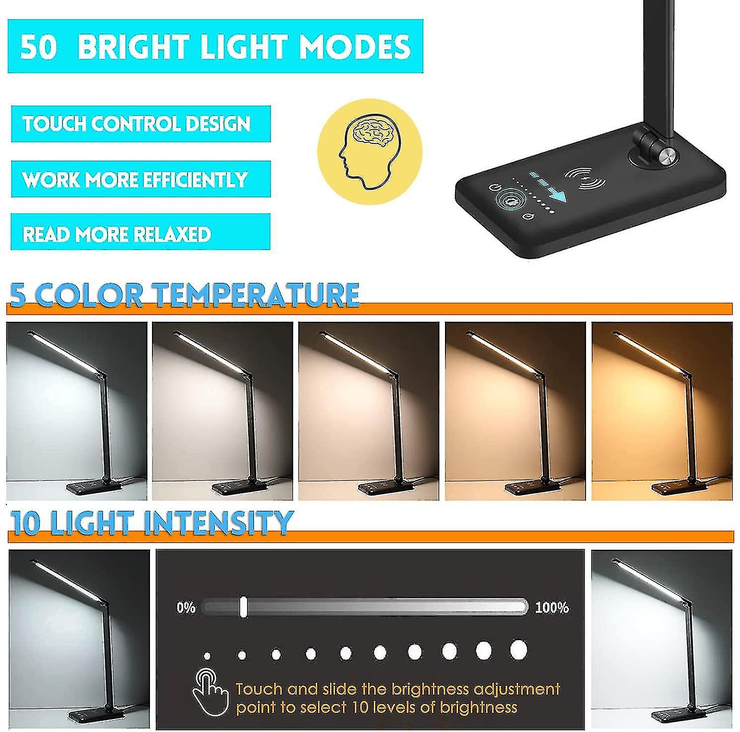 Led Eye Bedside Lamp， Wireless Charging And Usb Connect