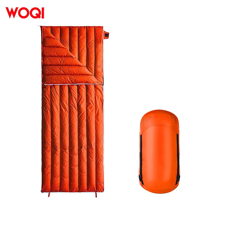 Woqi Warm Compact Ultralight Waterproof Nylon Envelop Duck Down Sleeping Bag For Camping Hiking