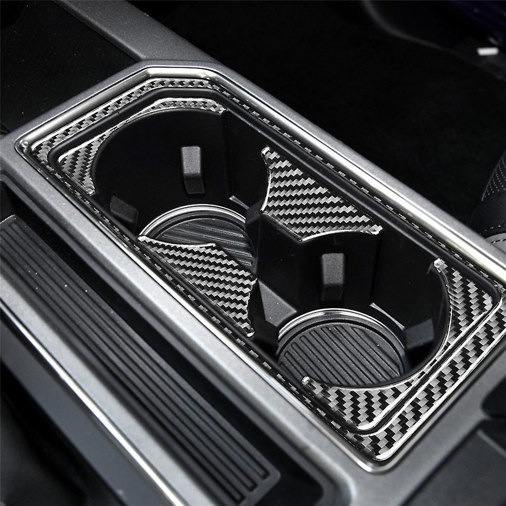 Cup Holder Panel Sticker Carbon Fiber Pattern Water Cup Frame Decoration Automotive Interior Accessories For Raptor F150 2017 2019 2019 2020 Black Rea