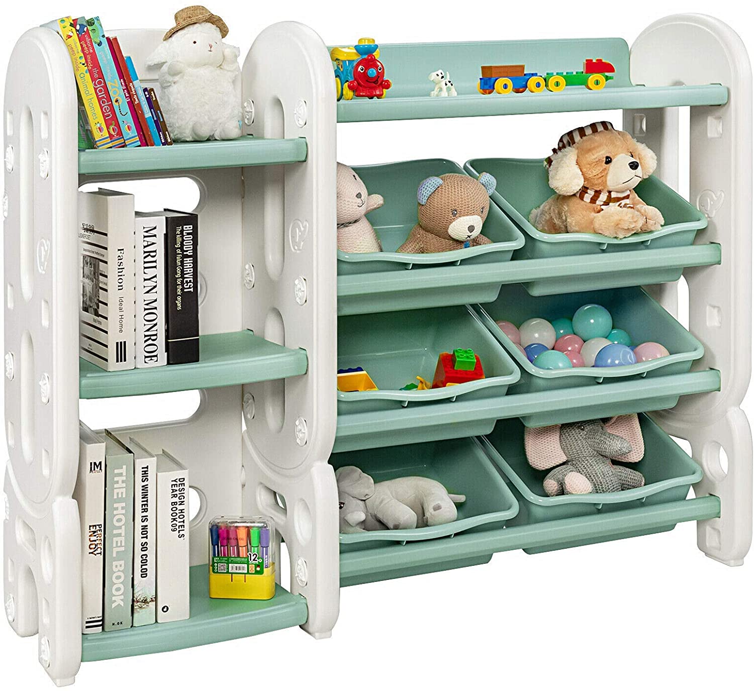 Costzon 2 in 1 Kids Toy Storage Organizer with Bookshelf and Toy Collection Shelves