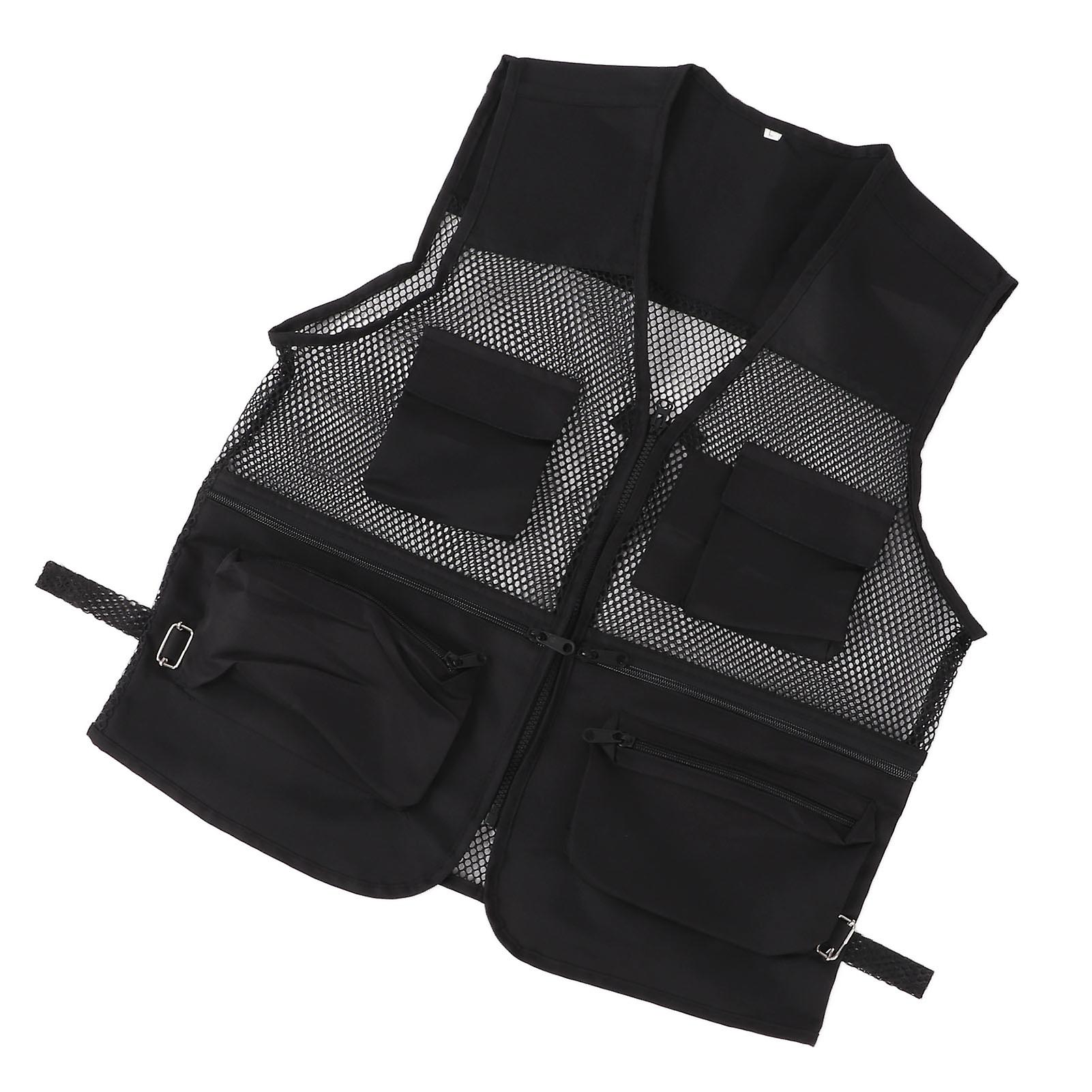 Military Vest Durable Breathable Multi Pocket Mesh Fishing Vest For Outdoor Activitiesl Black