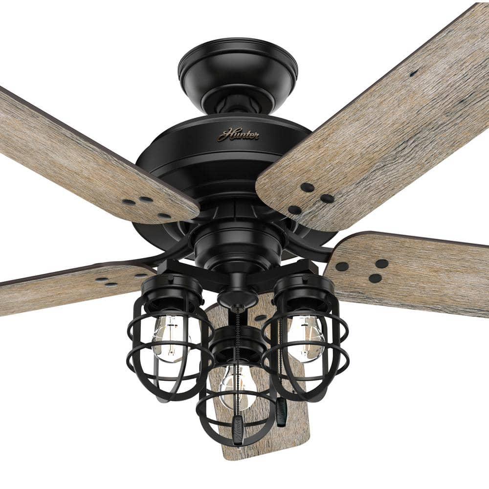 Hunter Port Isabel 52 in LED IndoorOutdoor Matte Black Ceiling Fan with Light Kit