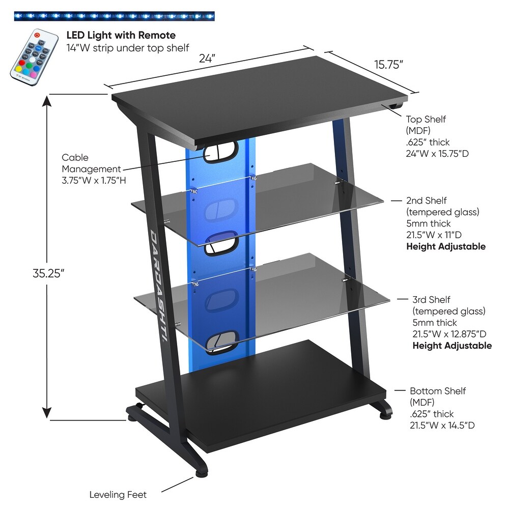 Dardashti 4 Tiered Tempered Glass Adjustable Gaming Shelf