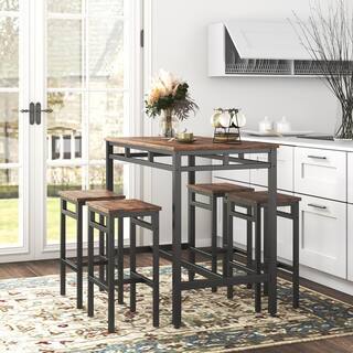 YOFE 5-Piece Rustic Brown Particle Board Top Dining Table Set (Seats 4) Kitchen Counter Height Table Chair Set with 4-Stools CamyBN-GI40680W1162-Dset01