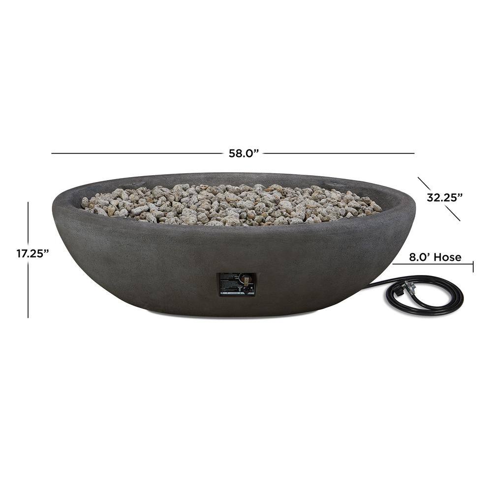 Real Flame Riverside 58 in. W x 32 in. D Outdoor MGO Large Oval Propane Fire Bowl in Shale with Push Button Ignition 592LP-SHL