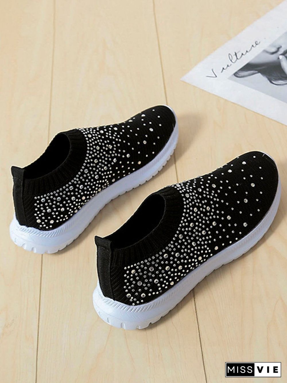 Rhinestone Design Portable Overfoot Lightweight Flyknit Sneakers