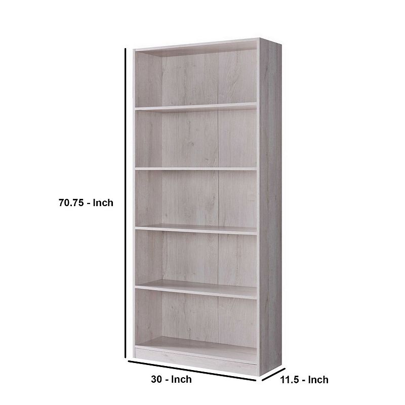 70 Inch Wooden Bookcase with 5 Shelves， White Oak