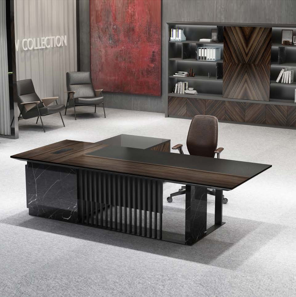 MADEIRA Executive Desk 220cm Right Return - Hazelnut & Grey