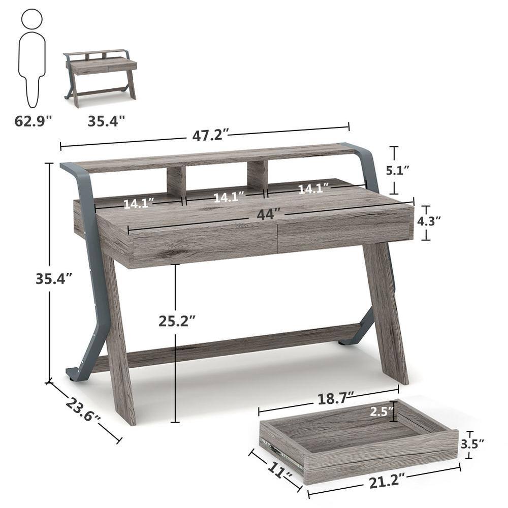 Tribesigns Cassey 47 in. Gray Wood Computer Desk with 2-Storage Drawers Writing Desk Office Desk Computer Table TJHD-HOGA-F1146