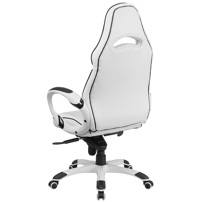 Emma and Oliver High Back White Vinyl/Black Trim Executive Swivel Office Chair with Arms