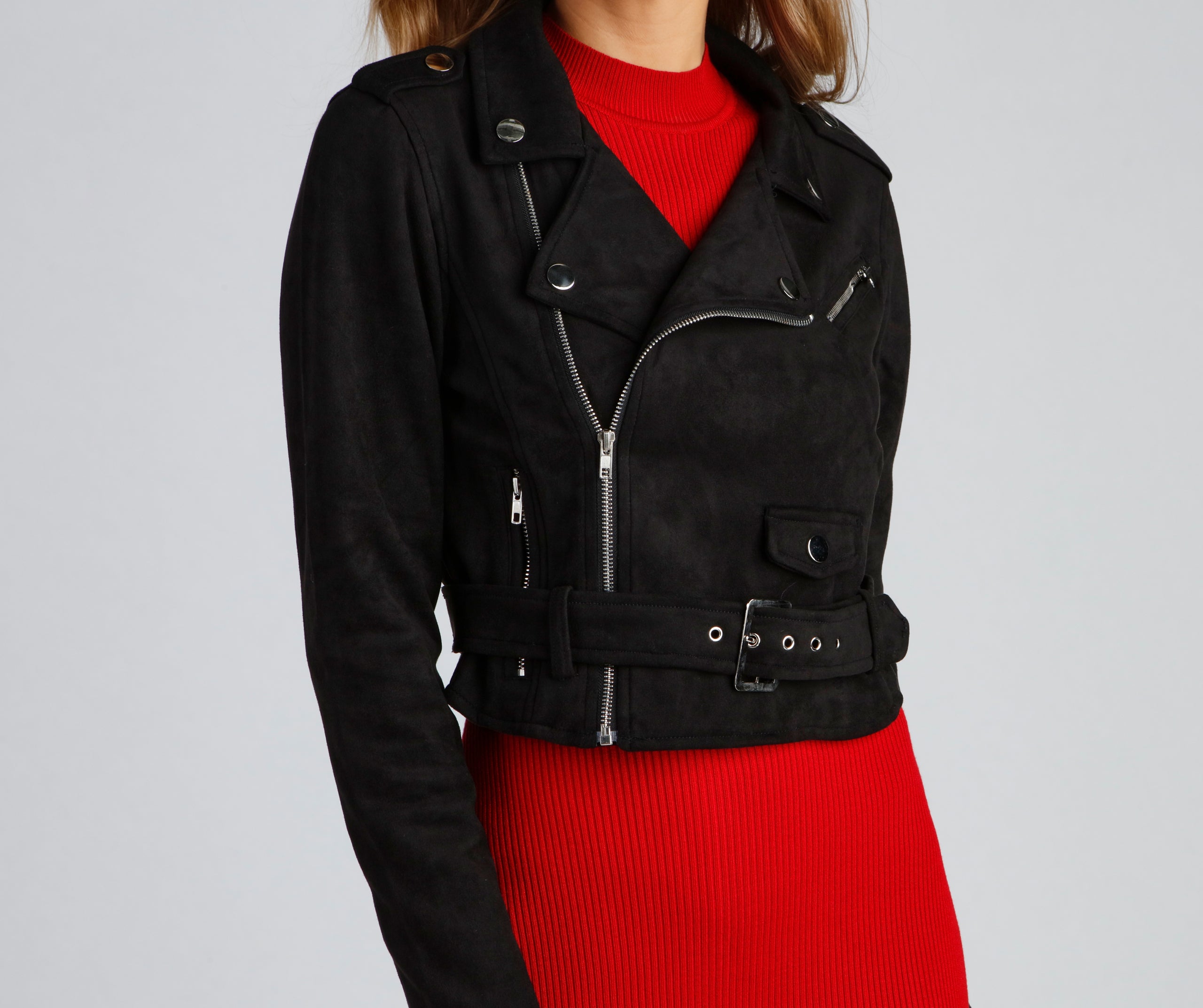 Stylishly Cinched Belted Moto Jacket