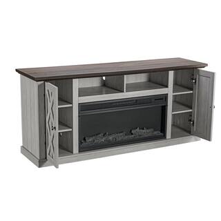 FESTIVO 68 in. Freestanding Electric Fireplace TV Stand in Saw Cut Off White with Dark Desktop FTS21200