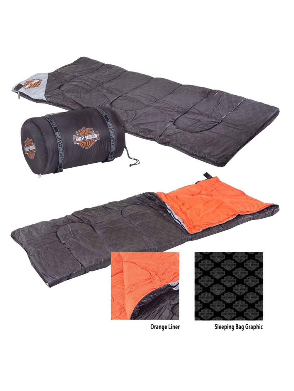 Harley-Davidson Bar & Shield Custom Sleeping Bag, Black & Orange HDL-10016, Harley Davidson