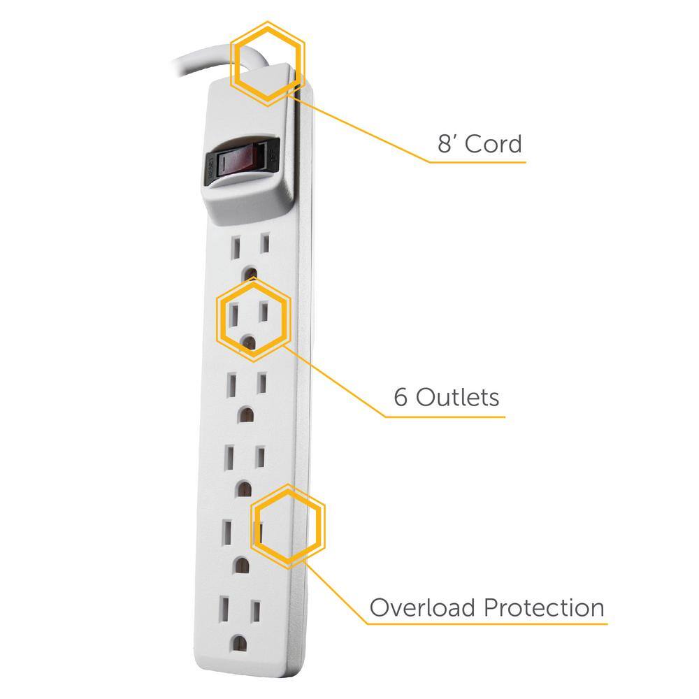 Woods 8 ft. 6-Outlet Power Strip with Power Light Indicator 41436