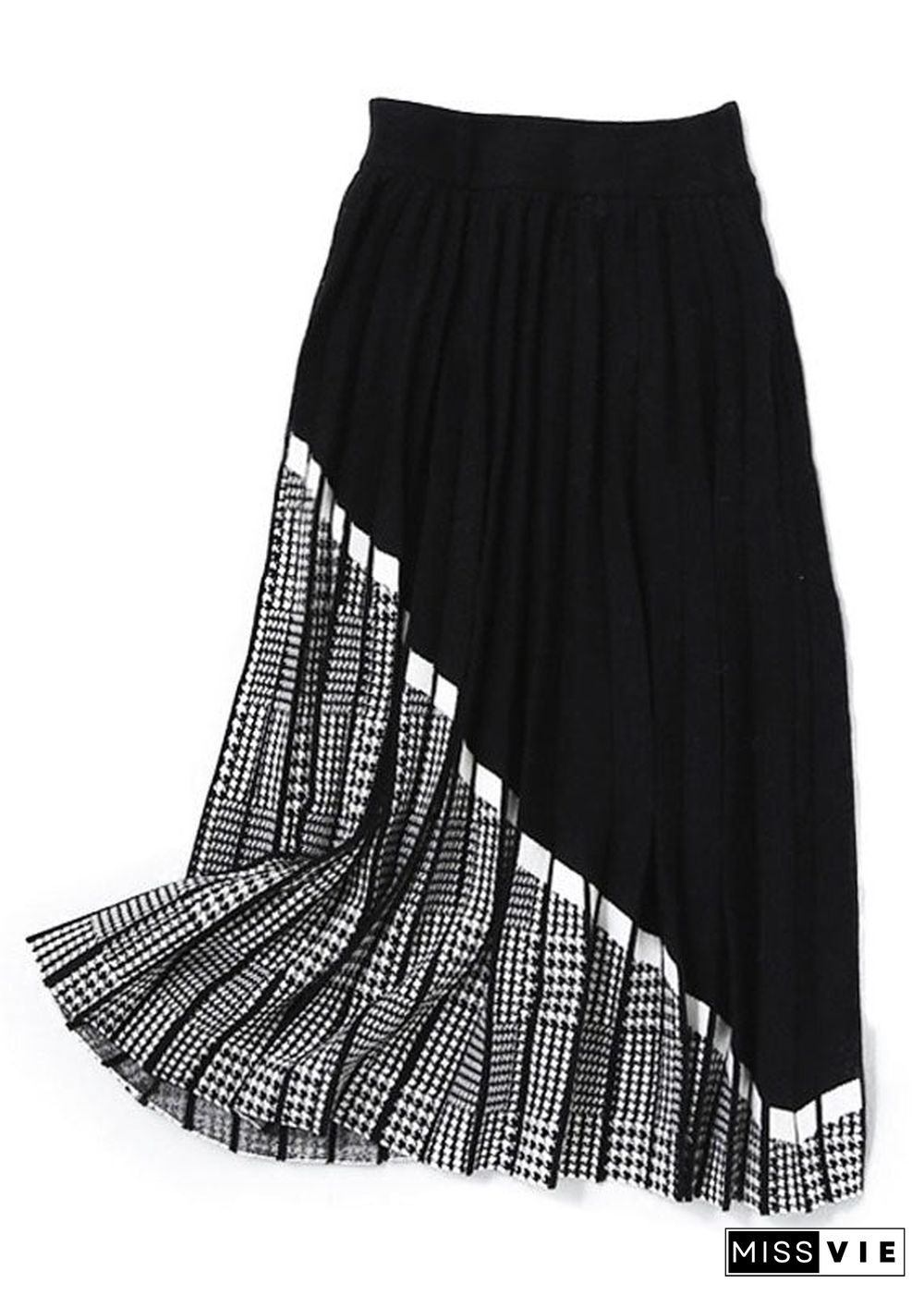 Women Black Patchwork Plaid Knit Skirts Winter