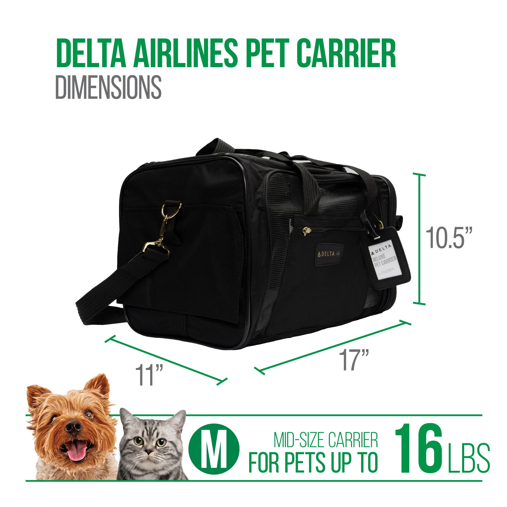 Sherpa Delta Air lines Pet Carrier Black， Medium， Airline Approved