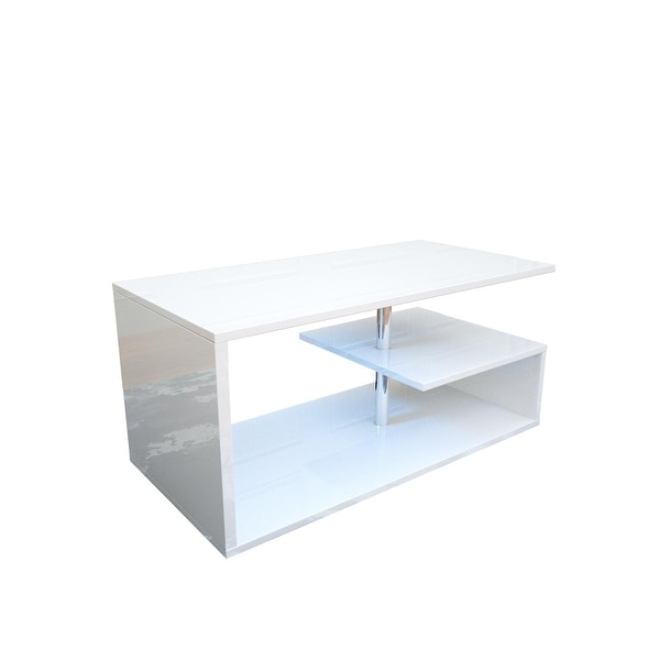 LED Coffee Table for Living Room， Modern Coffee Table， High Gloss White Finish Centre Sofa Table