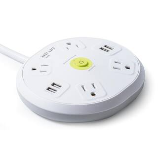 EasyLife Tech 6 ft. 4-Outlet 4-USB Round Hub Surge Protector - White 0-2514