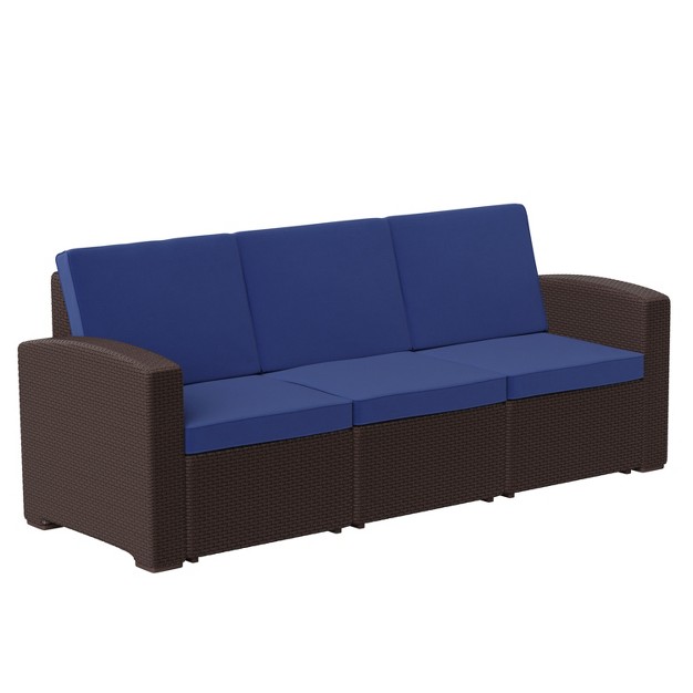 Flash Furniture Seneca Faux Rattan Sofa With All weather Cushions