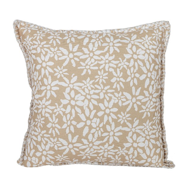 18x18 Inch Hand Woven Floral Outdoor Pillow Tan Polyester With Polyester Fill By Foreside Home amp Garden