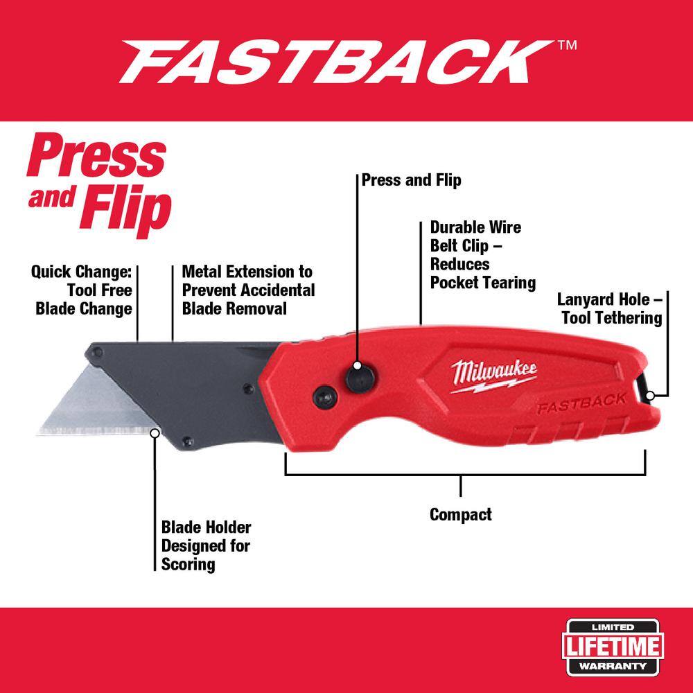 MW 13-in-1 Multi-Tip Cushion Grip Screwdriver with FASTBACK Compact Folding Utility Knife 48-22-2880-48-22-1500