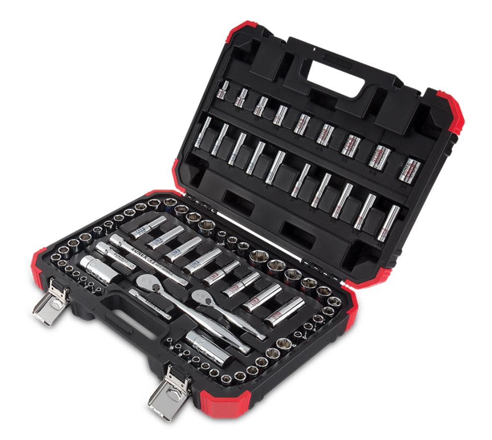 79 Pc Chrome Socket Set， 1/4 In.， 3/8 In. Drive