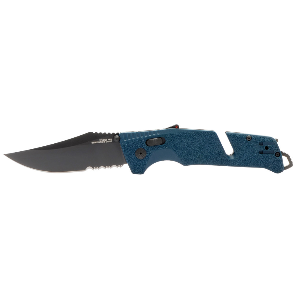 SOG Trident Pocket Knife Uniform Blue Straight Partially Serrated 3.75 Blade