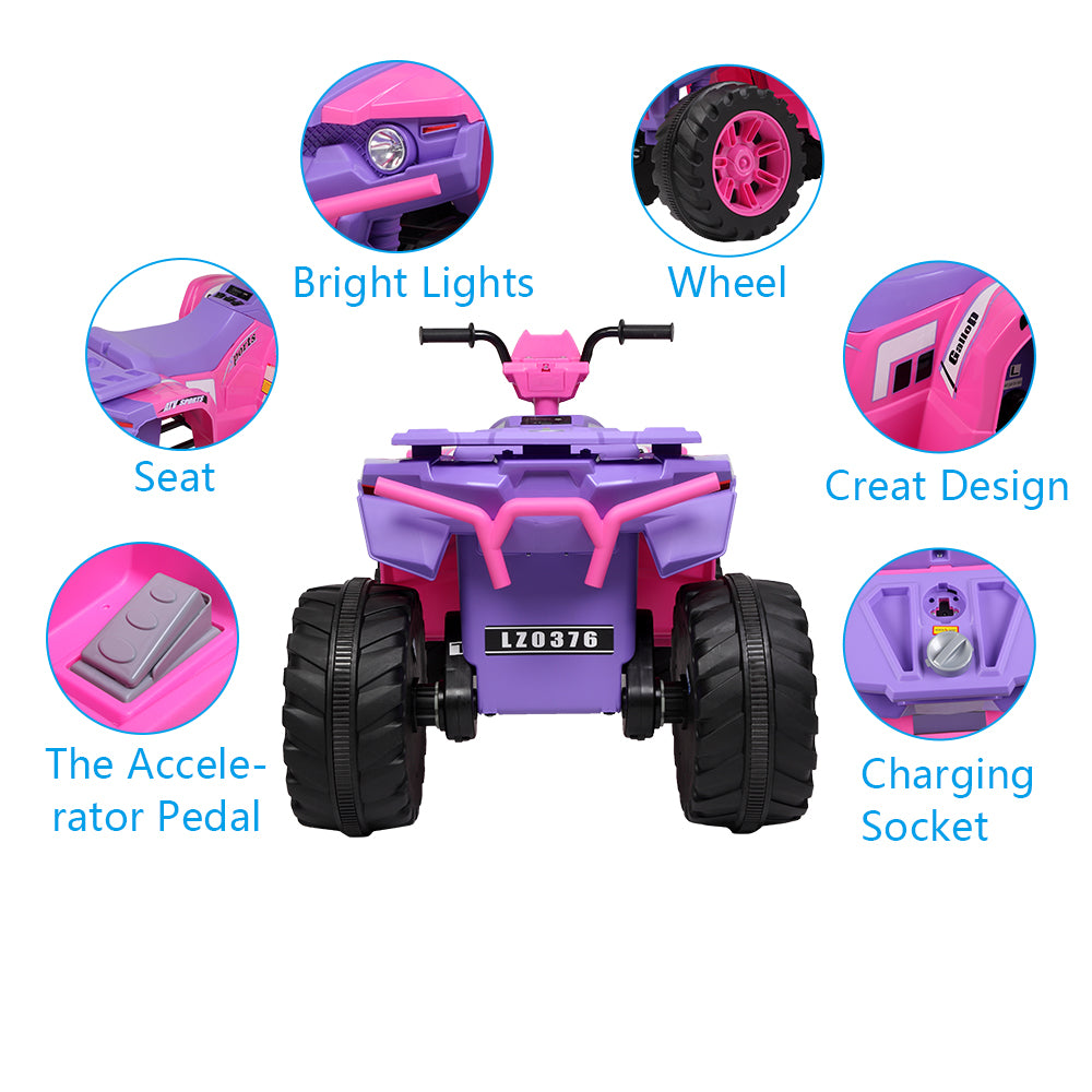 Kids Ride-On Electric ATV, 4-Wheeler Quad Car Toy Vehicle for Kids Pink & purple